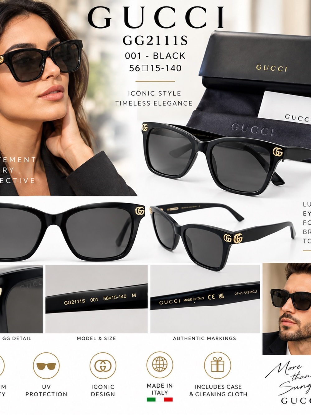 Gucci GG2111S Men's Sunglasses - Black